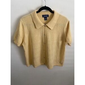 Honors Womens Yellow Ramie Cotton Knit Short Sleeve Button Front Polo Sweater XL